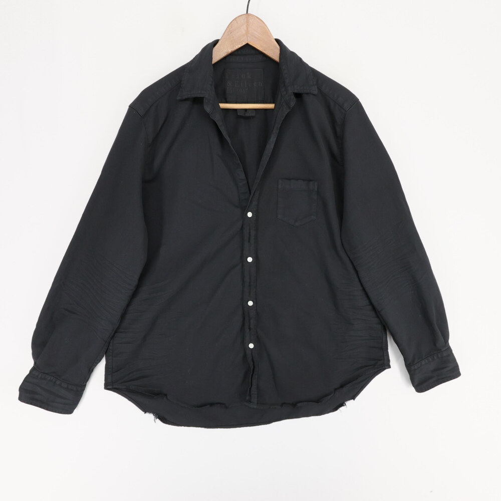 Frank And Eileen Eileen Shirt Womens L Black Button Up Distressed Long Sleeve
